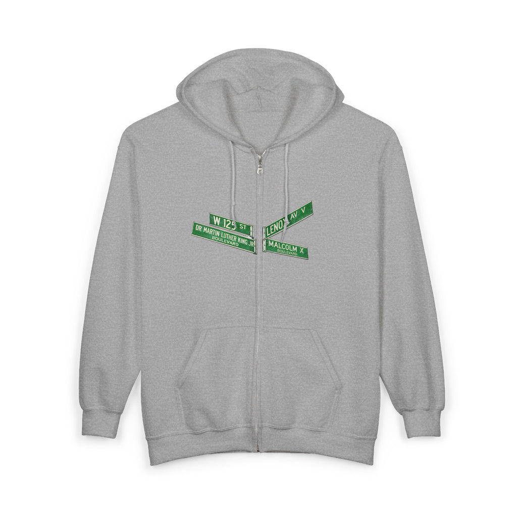 Harlem Street Sign Zip Up Hoodie   NYC Martin Luther King Malcolm X Hooded Sweatshirt