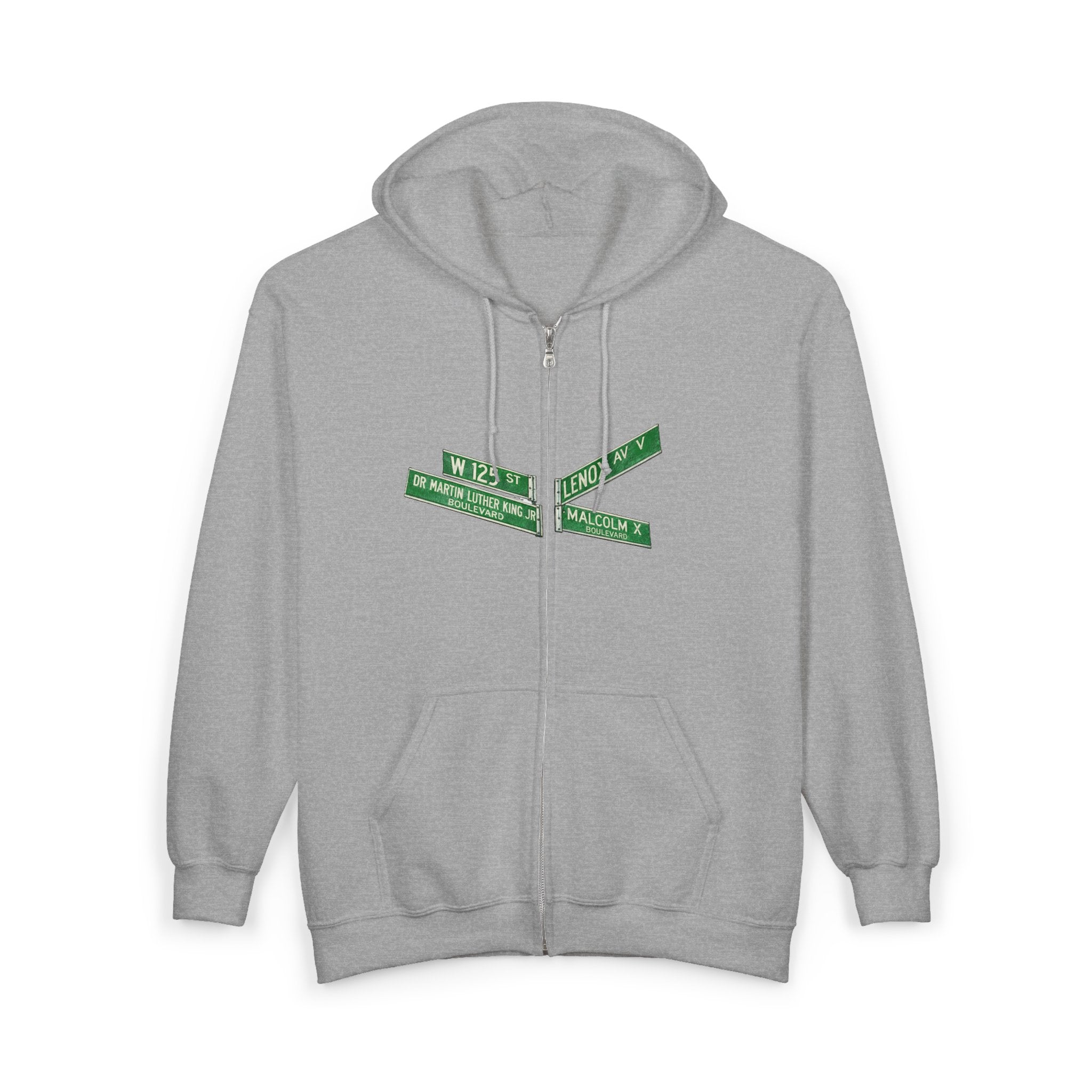Harlem Street Sign Zip Up Hoodie   NYC Martin Luther King Malcolm X Hooded Sweatshirt