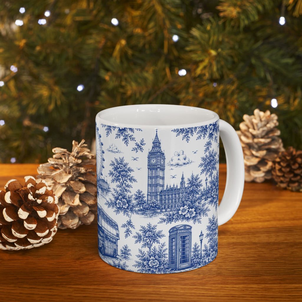 London Blue Toile du Jouy Ceramic Mug – Vintage London Icons (11oz)