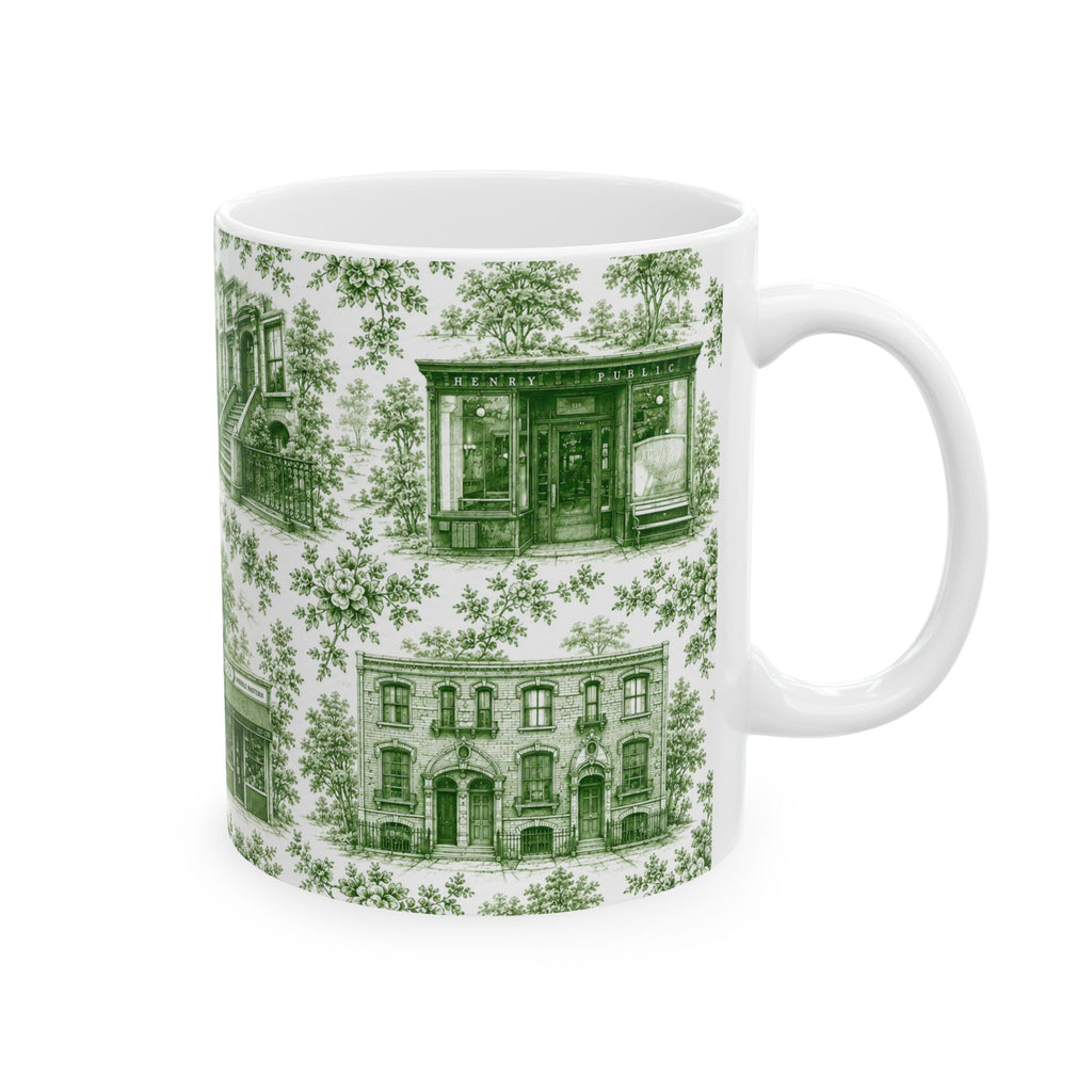 Cobble Hill Green Toile de Jouy Mug | NYC Chinoiserie Ceramic Coffee Cup