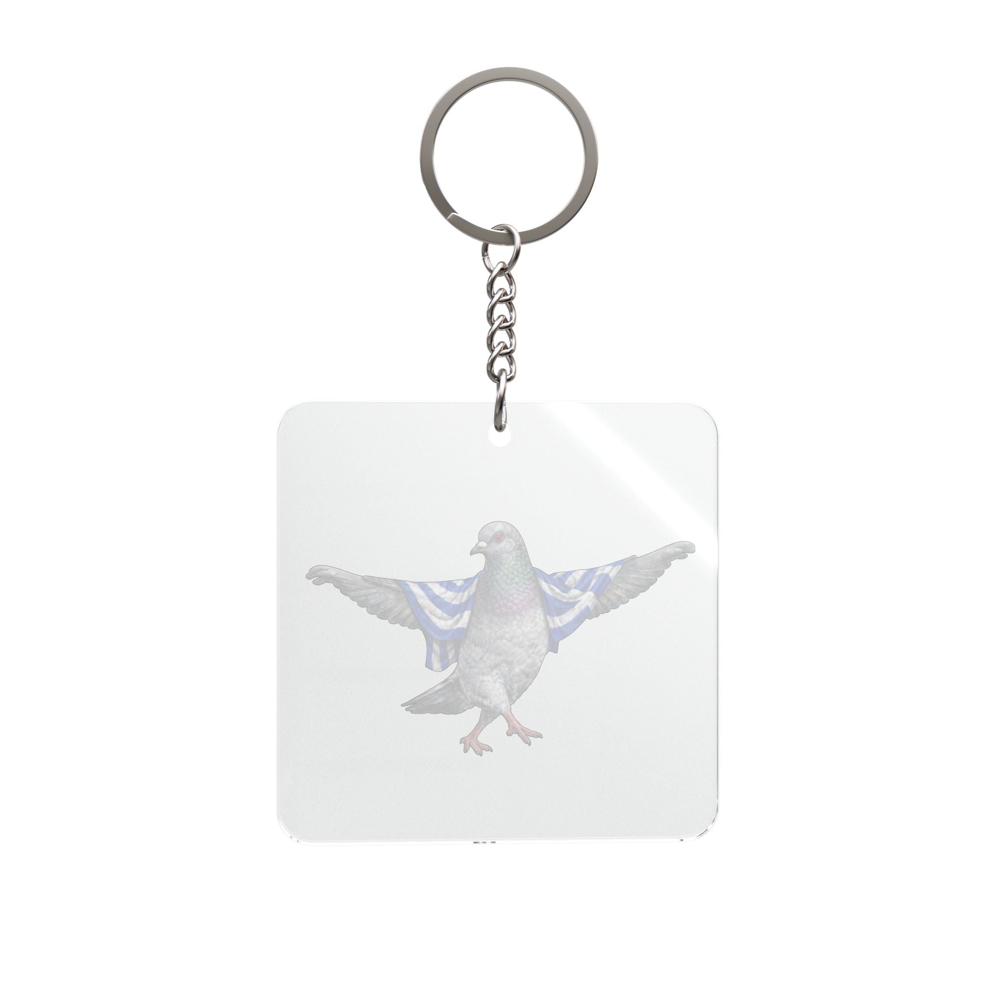 Customizable Astoria NYC Pigeon Square Keychain | Queens Greece Opa Zorba Bird Lovers Keyring Gift