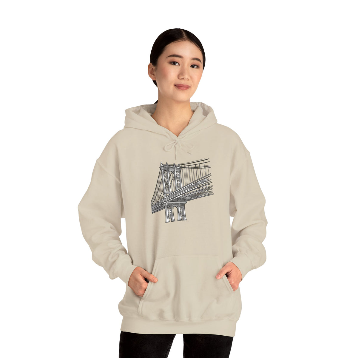 Manhattan Bridge Sketch Hoodie — New York City Bridge Pullover Hooded Sweatshirt