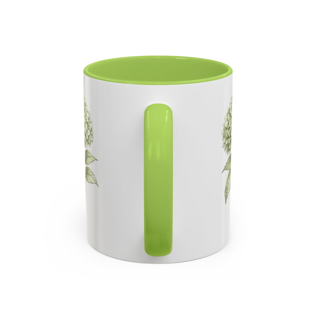 Hamptons Green Hydrangea Accent Coffee Mug – Blue Floral 11 oz
