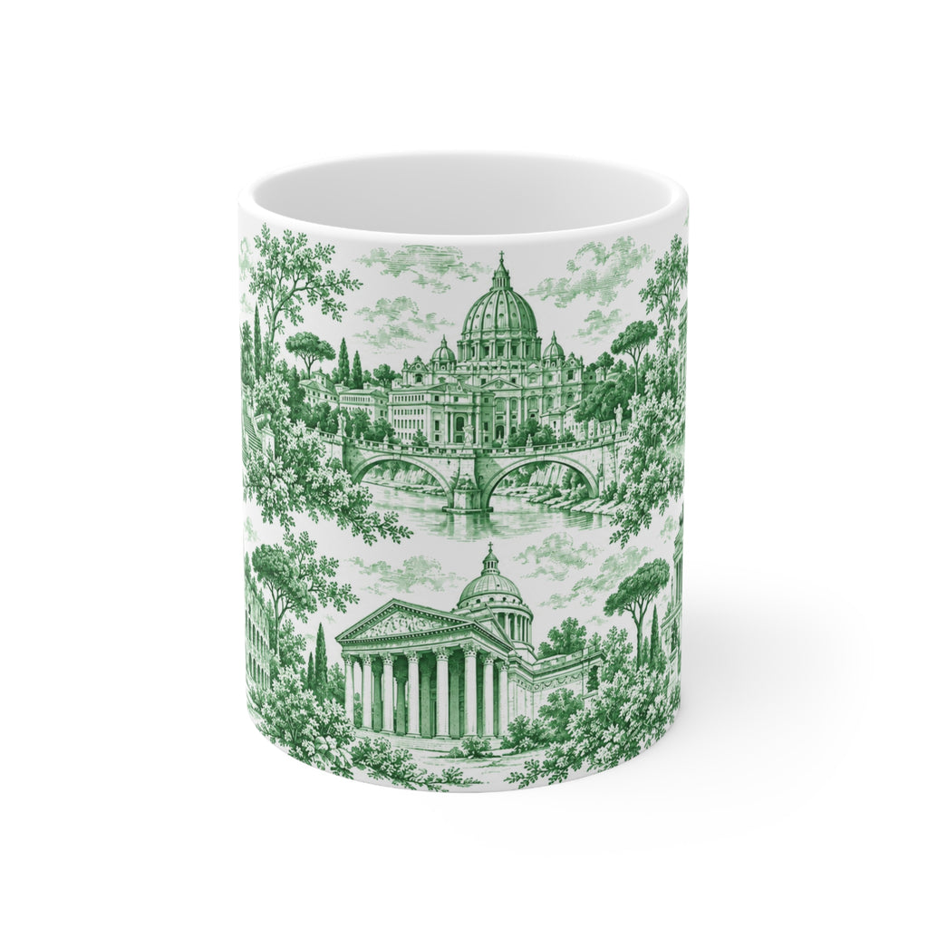 Rome Green Toile de Jouy Ceramic Mug —  (11oz; Ships from Europe)