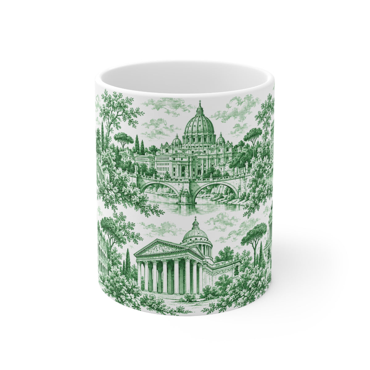 Rome Green Toile de Jouy Ceramic Mug —  (11oz; Ships from Europe)