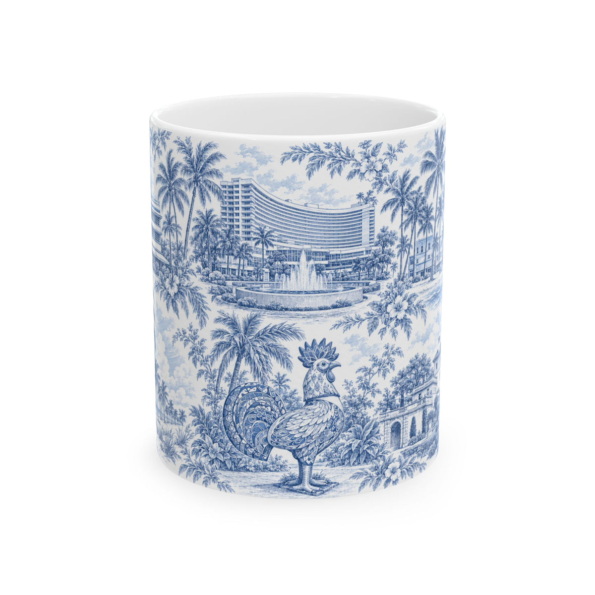 Miami Blue Toile de Jouy Ceramic Mug — Florida Chinoiserie (11oz)