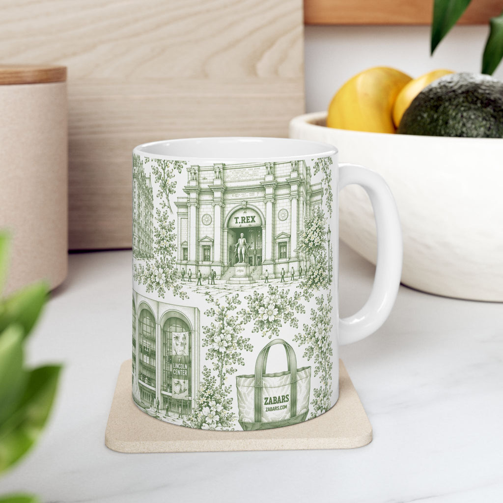 Upper West Side Green Toile Mug | New York Chinoiserie Ceramic Coffee Cup
