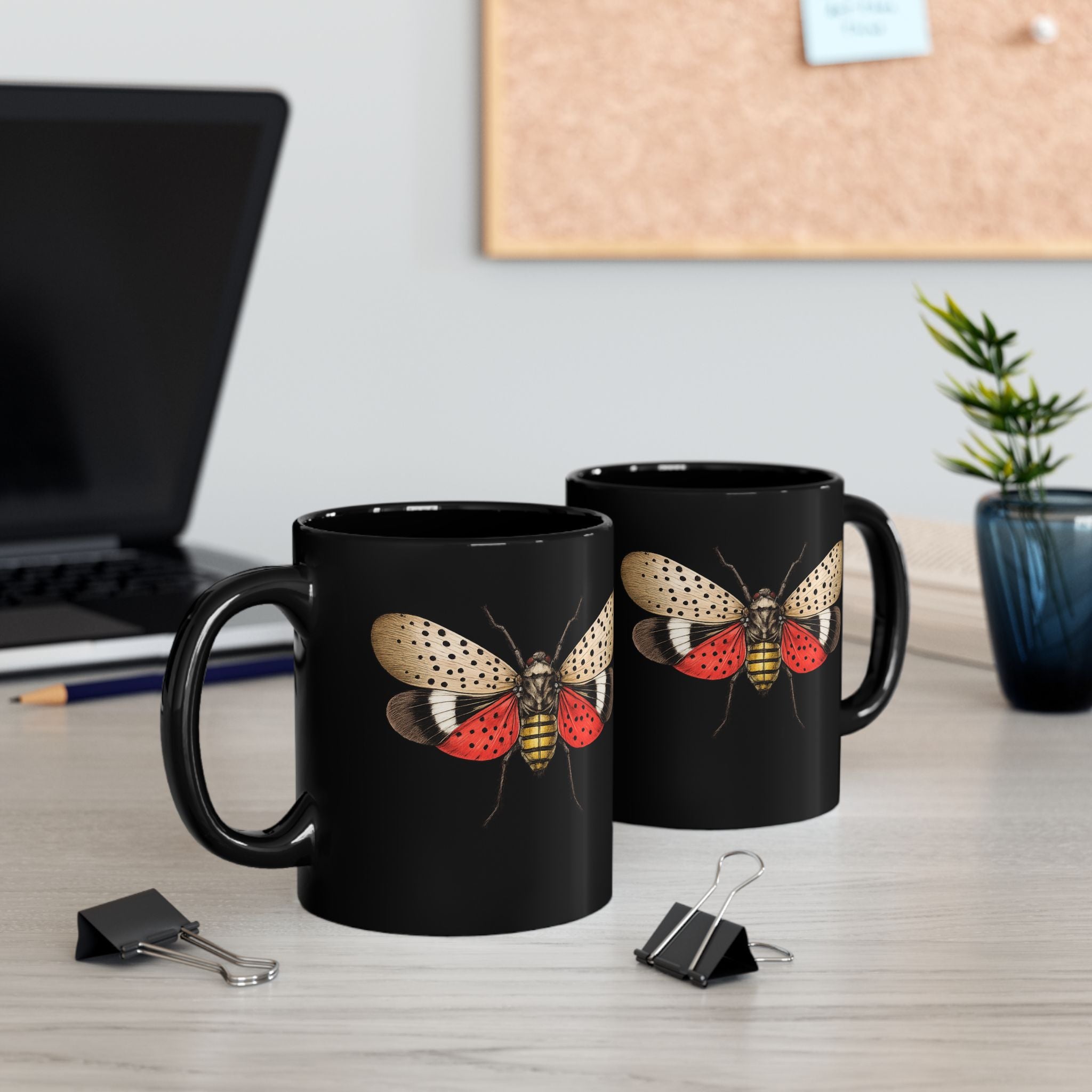NYC Spotted Lanternfly Illustration Coffee Mug – New York Summer Insect Black Ceramic 11oz