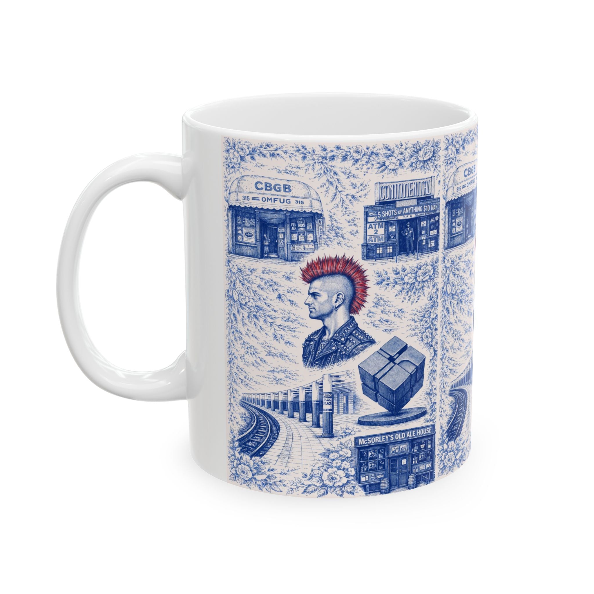 Historic East Village Blue and White Toile de Jouy Mug | NYC Chinoiserie Ceramic Mug
