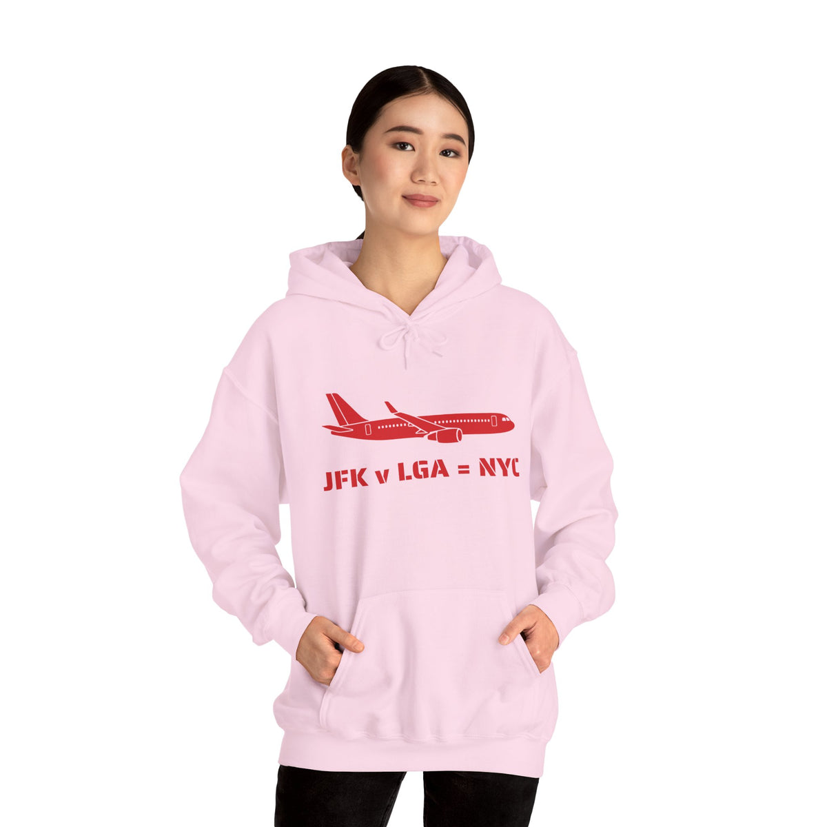 Travel Day NYC Airport Comfy Flight Hoodie  |  "JFK v LGA = NYC" Travel Math Airplane Hooded Sweatshirt