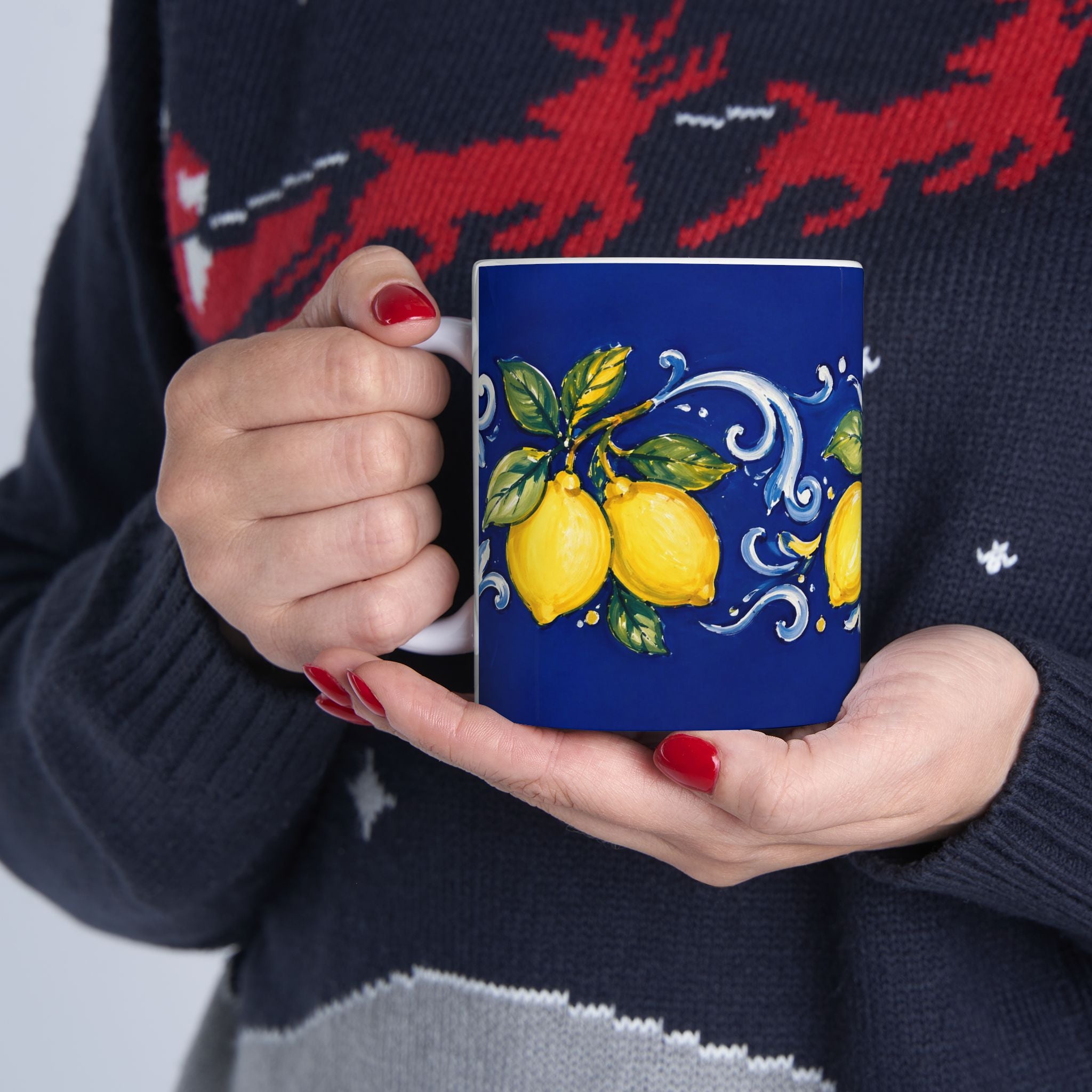 Little Italy Amalfi Blue with Lemon Mug — Italian Mediterranean Pattern Coffee Cup (11oz)