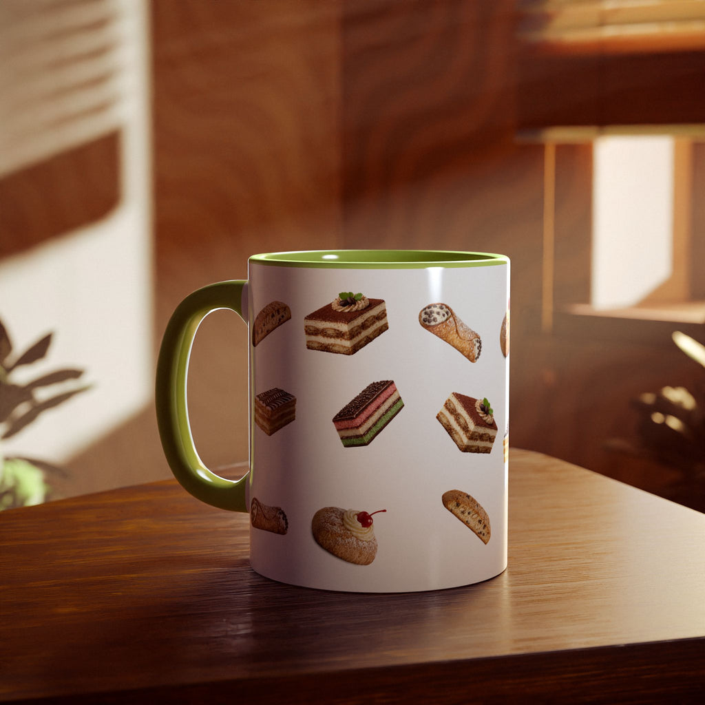 NYC Italian Bakery Pattern Mug | Cannoli Rainbow Cookie Zeppoli Tiramisu Biscotti Napoleon 11oz Ceramic Coffee Cup