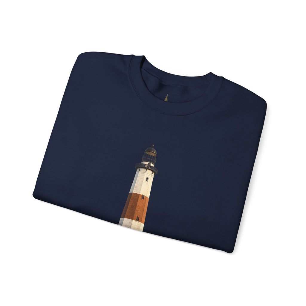 Montauk Lighthouse Minimalist Crewneck Sweatshirt — Montauk Coastal Nautical Graphic Sweater