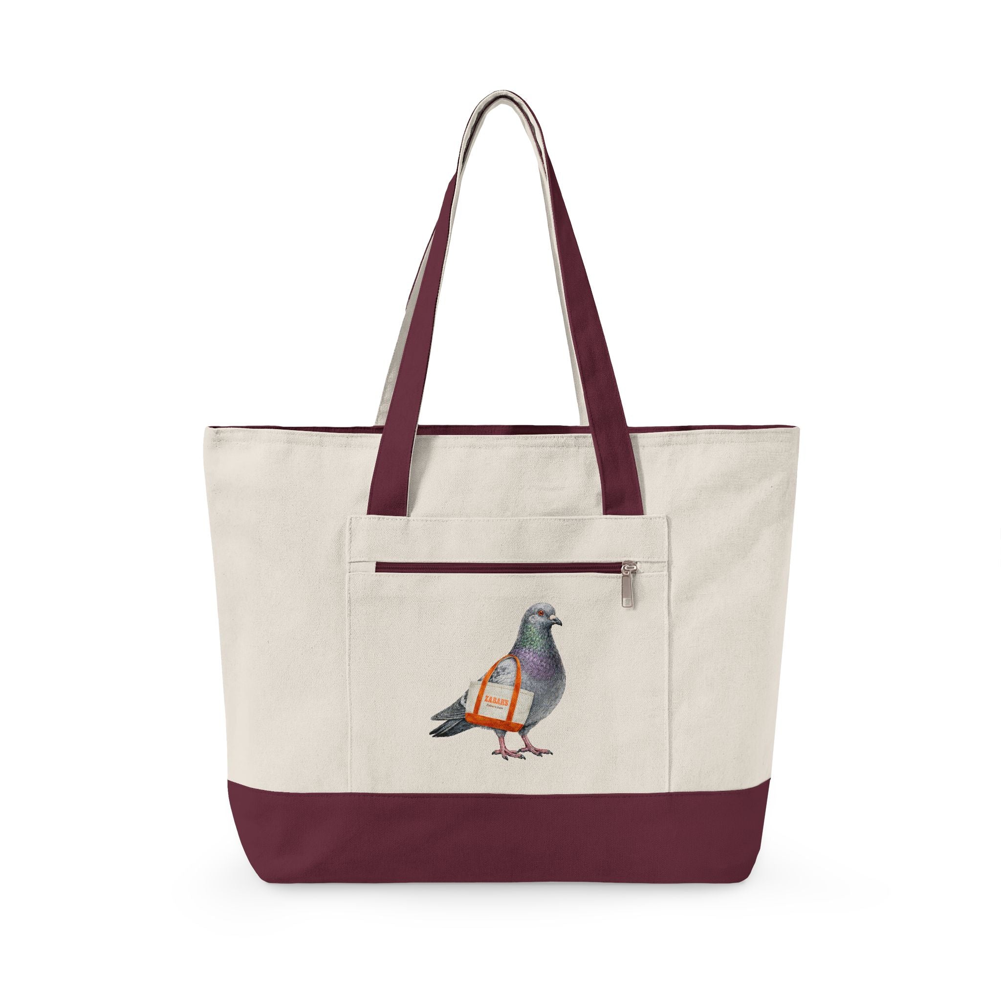 Upper West Side NYC Pigeon Zippered Canvas Grocery Tote    The New Yorker UWS Bird Lovers Grocery Bag