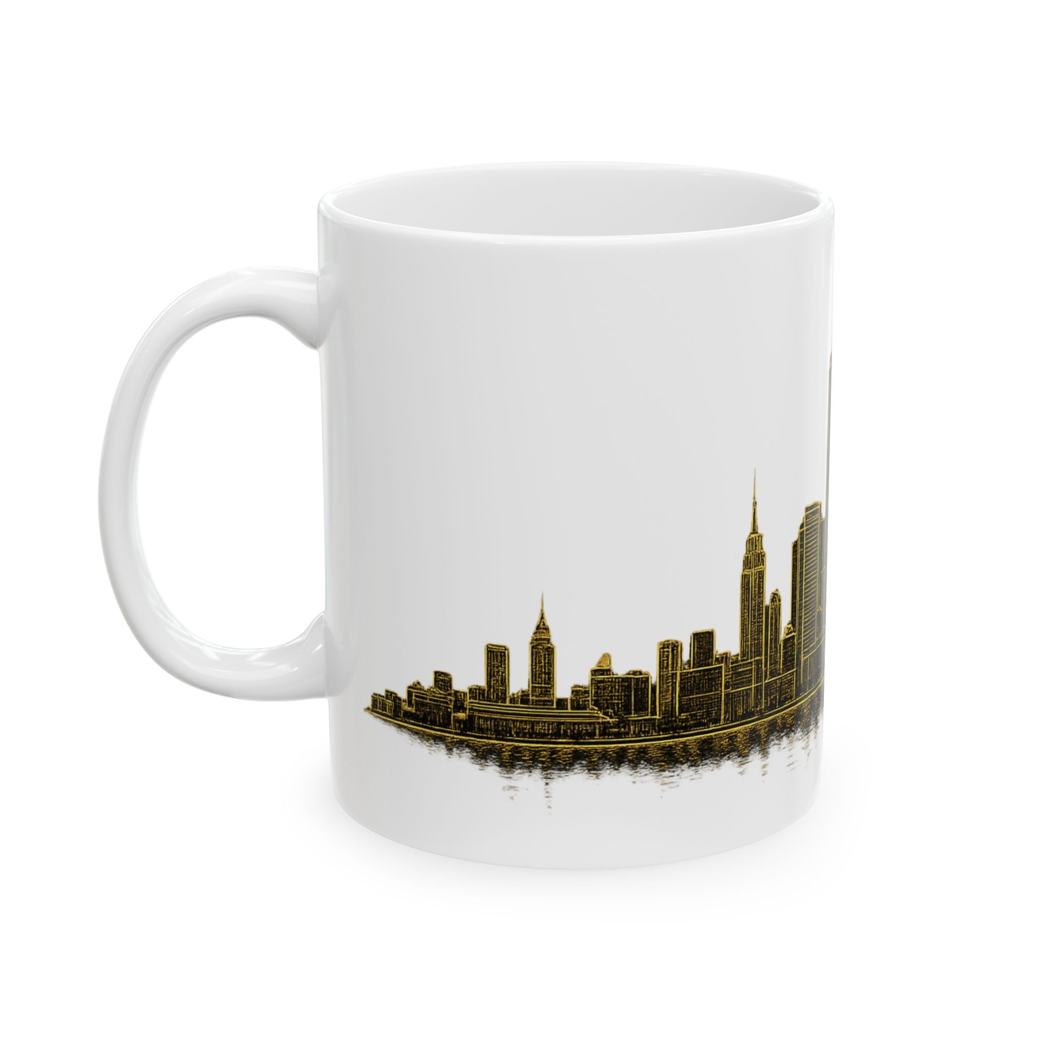 Gold New York City Skyline Mug | Art Deco Ceramic Downtown Manhattan Skyline Coffee Cup 11oz