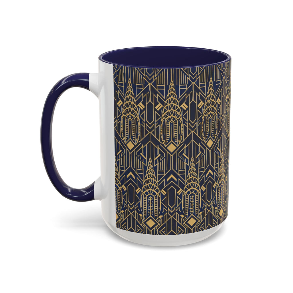 Art Deco Chrysler Building Navy & Gold Accent Coffee Mug — Manhattan Art Deco Pattern 11 oz