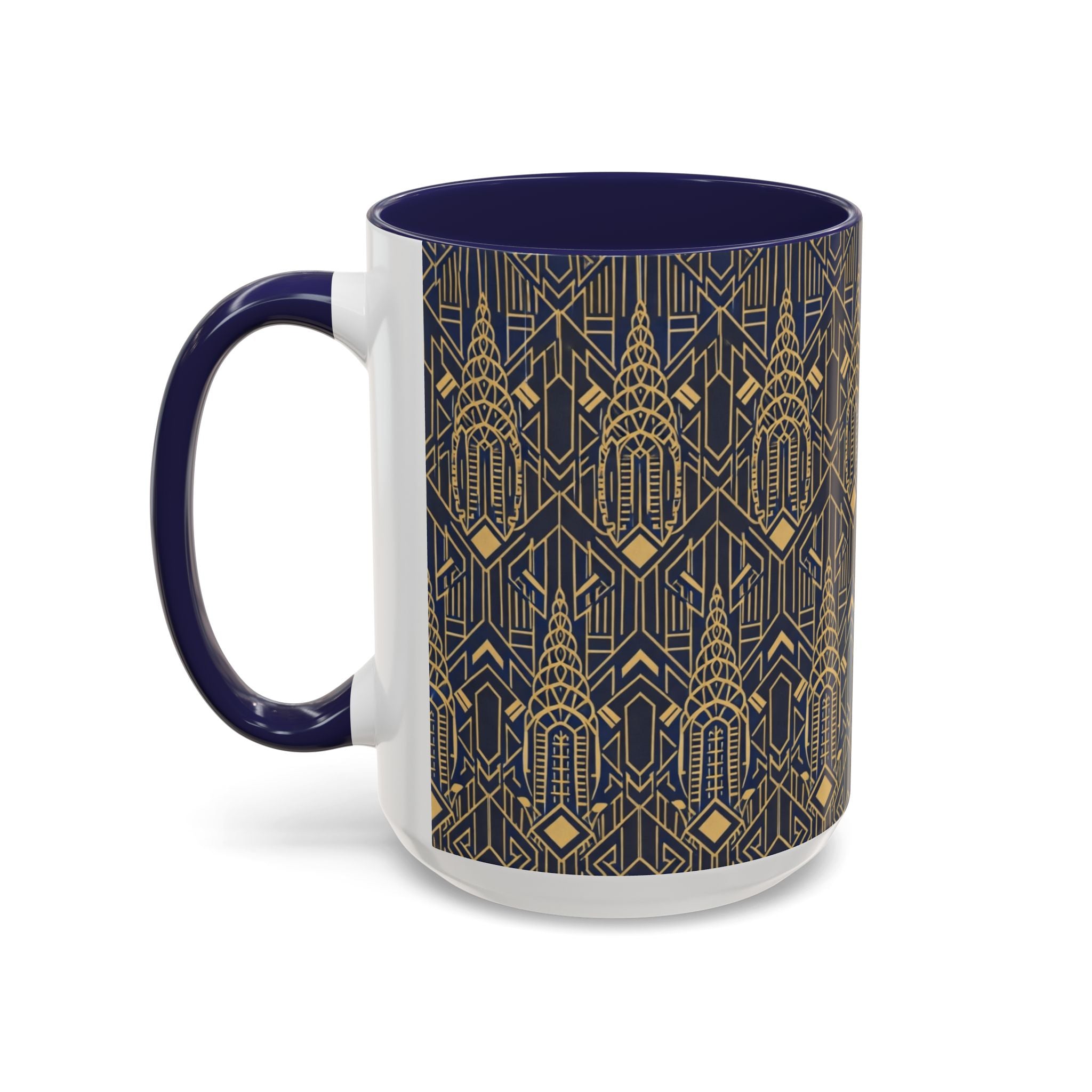 Art Deco Chrysler Building Navy & Gold Accent Coffee Mug — Manhattan Art Deco Pattern 11 oz