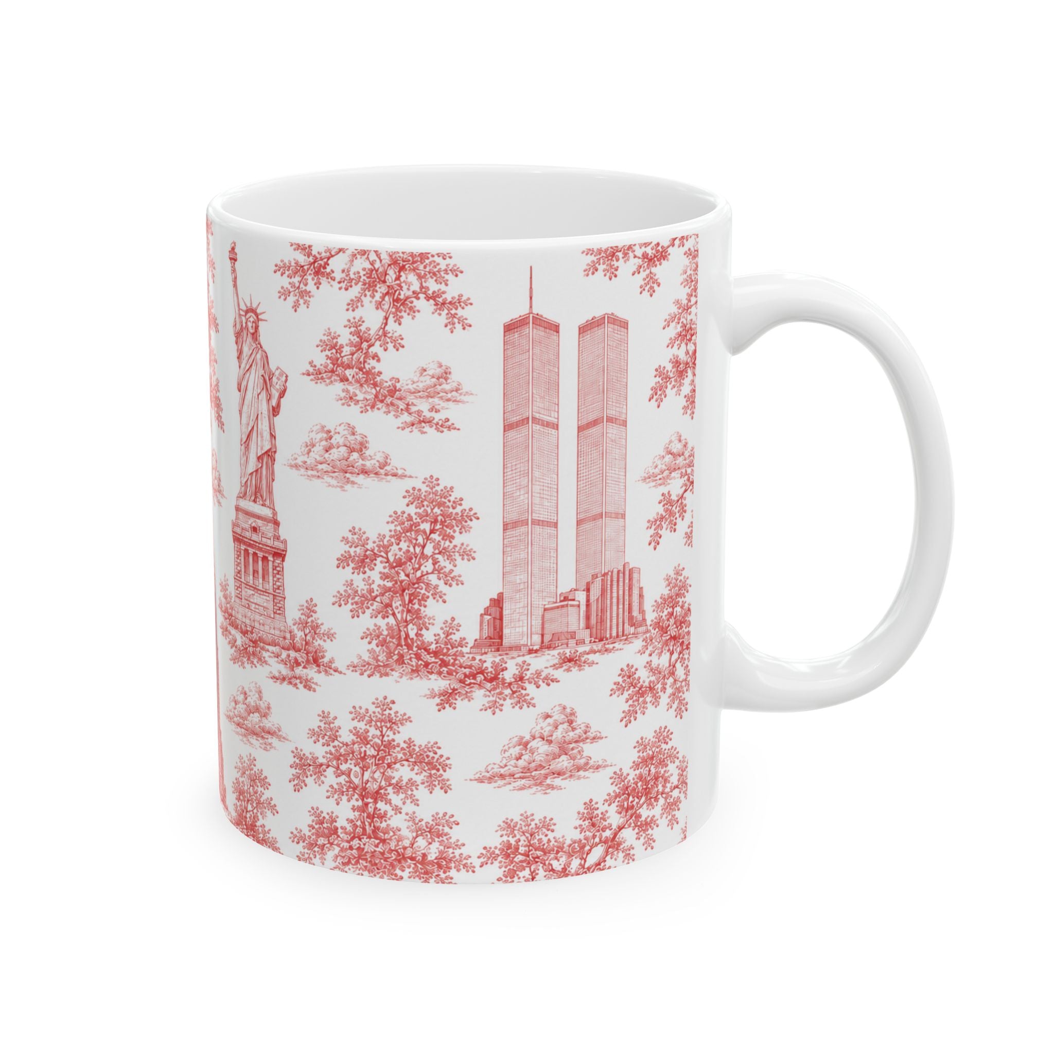 Manhattan Red Toile de Jouy Mug | New York City Chinoiserie Ceramic Coffee Cup