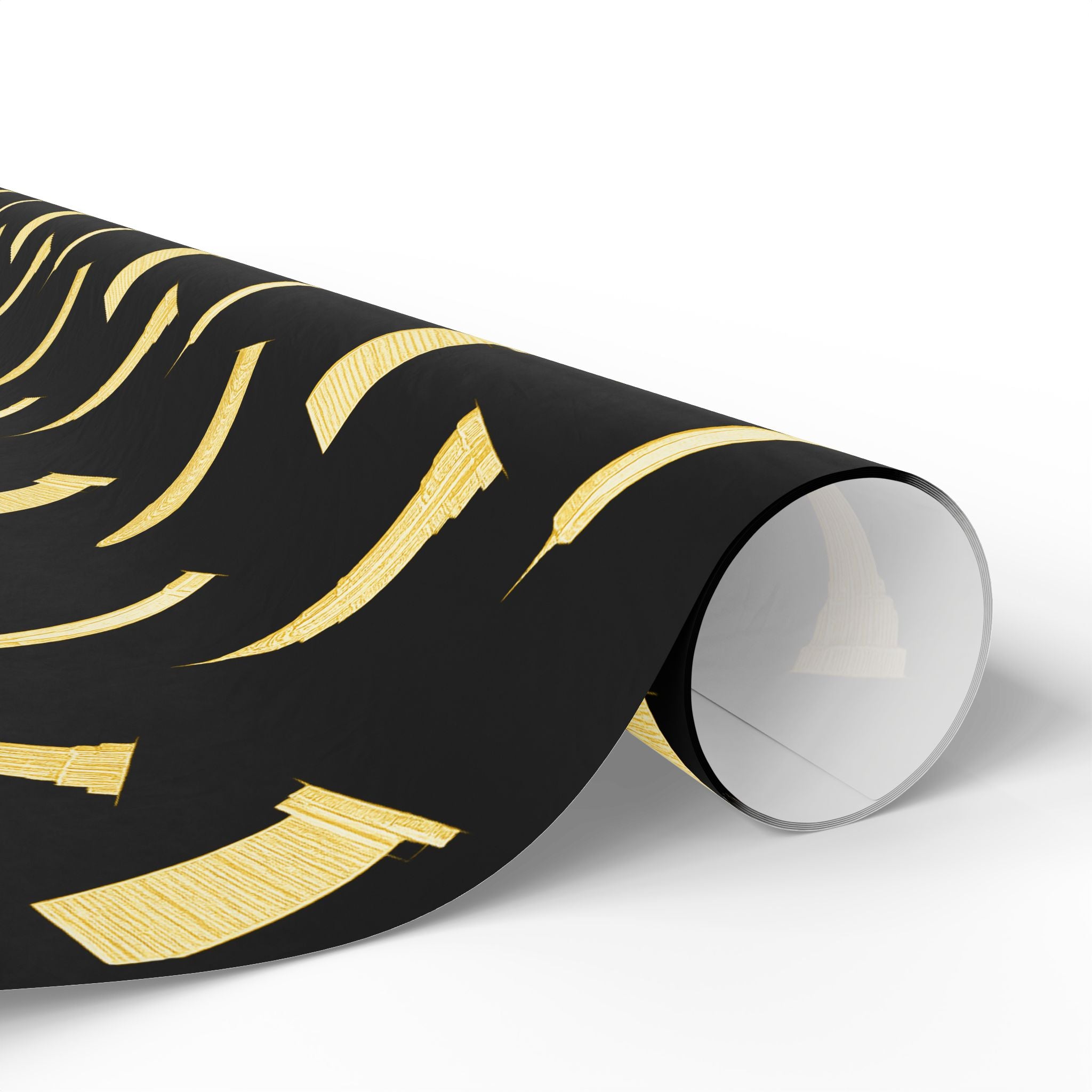 NYC Architecture Gold on Black Pattern Gift Wrap Paper | Iconic New York Buildings Empire State Chrysler Flatiron Wrapping Paper