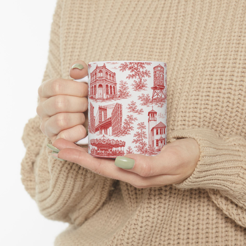 DUMBO Red Toile de Jouy Mug | NYC Chinoiserie Ceramic Coffee Cup