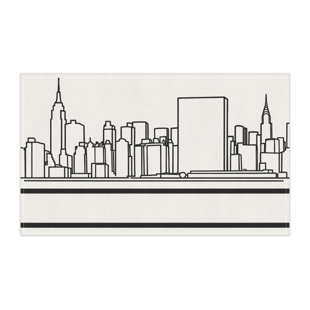 NYC Manhattan Skyline Tea Towel — Minimal Black & White New York City Skyline Kitchen Linen