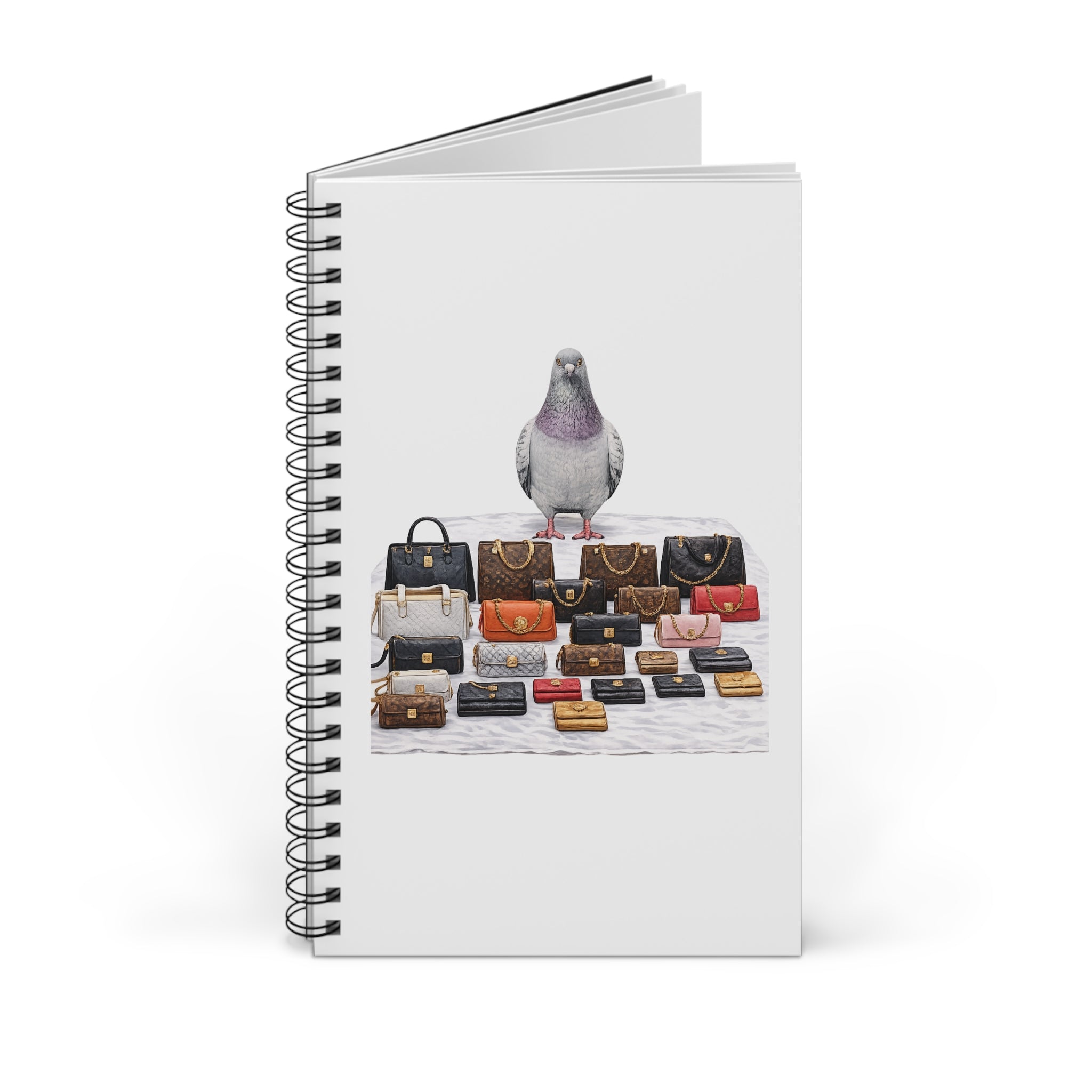 Customizable Canal Street Pigeon Spiral Journal |  Bootleg Luxury Handbags Bird Lovers Notebook