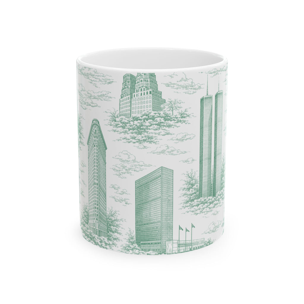 Manhattan Green Toile de Jouy mug | New York City Chinoiserie Ceramic Mug