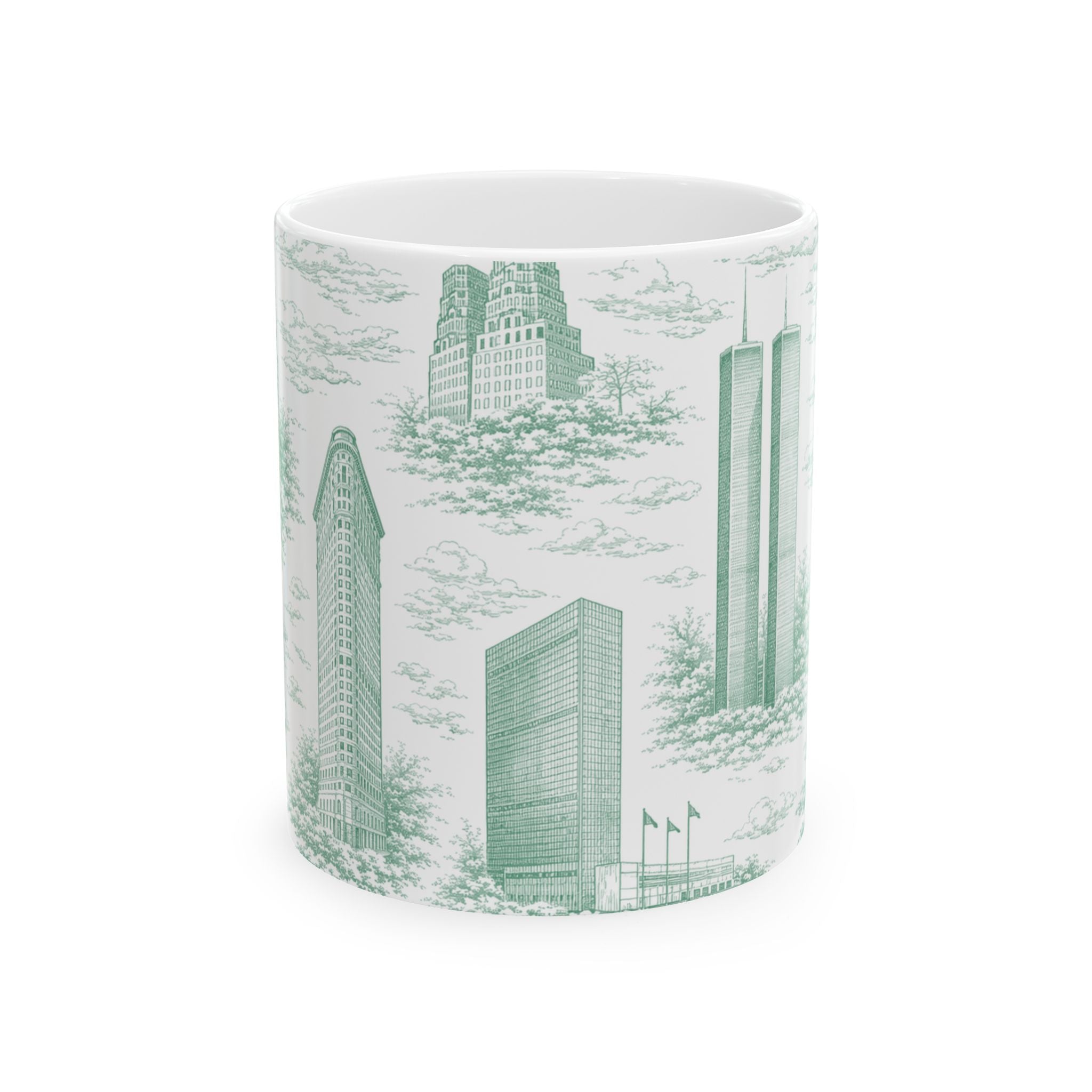 Manhattan Green Toile de Jouy mug | New York City Chinoiserie Ceramic Mug