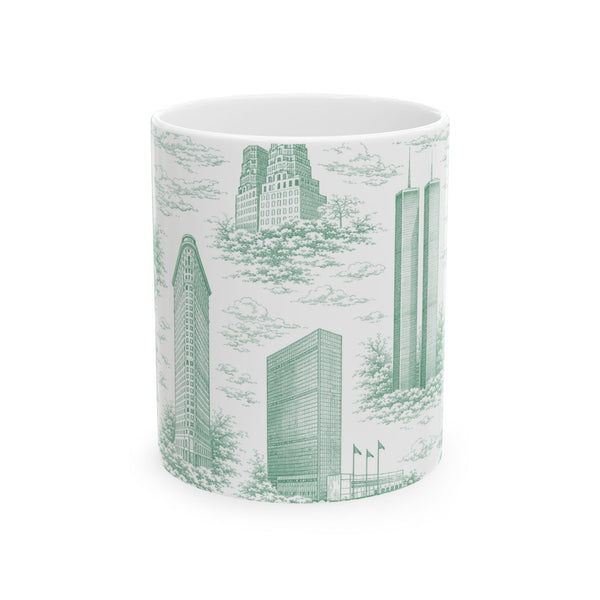Manhattan Green Toile de Jouy mug | New York City Chinoiserie Ceramic Mug