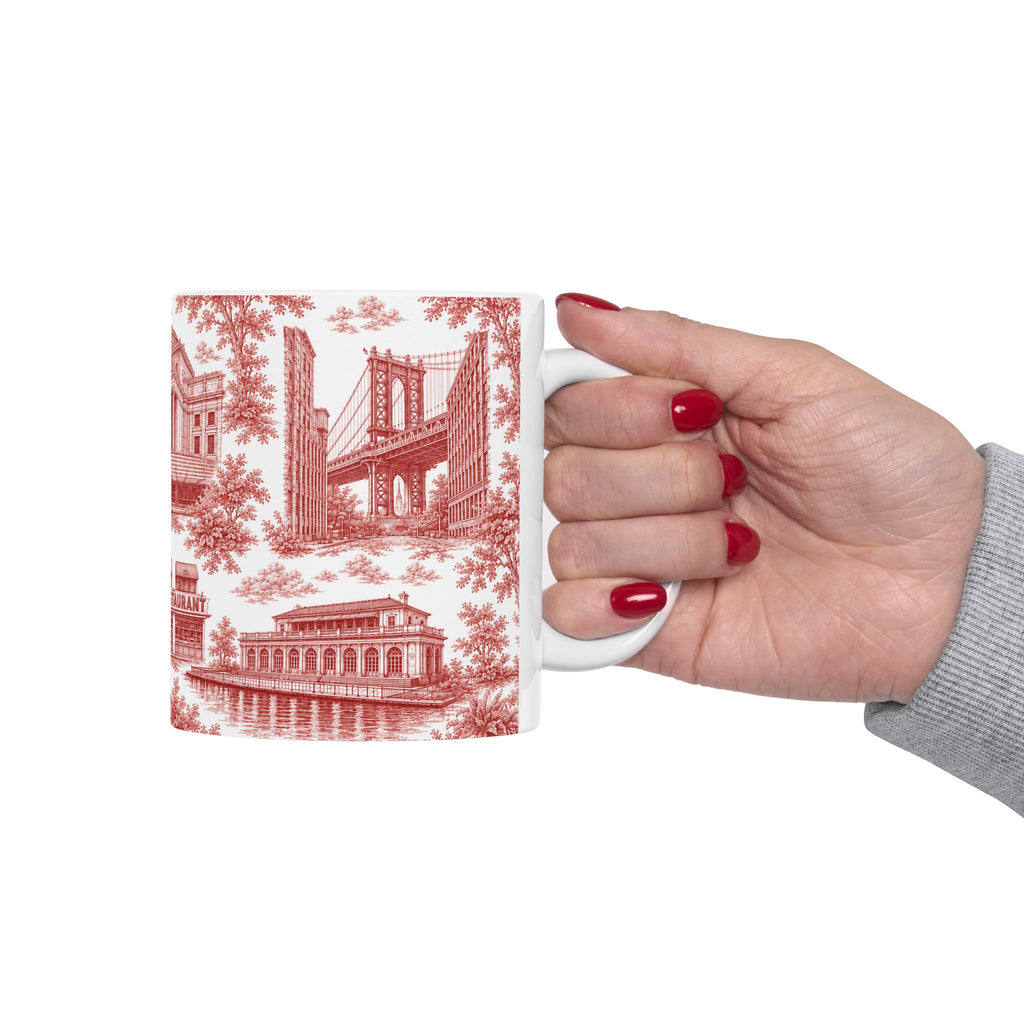 Brooklyn Red Toile de Jouy Mug | NYC Chinoiserie Ceramic Mug