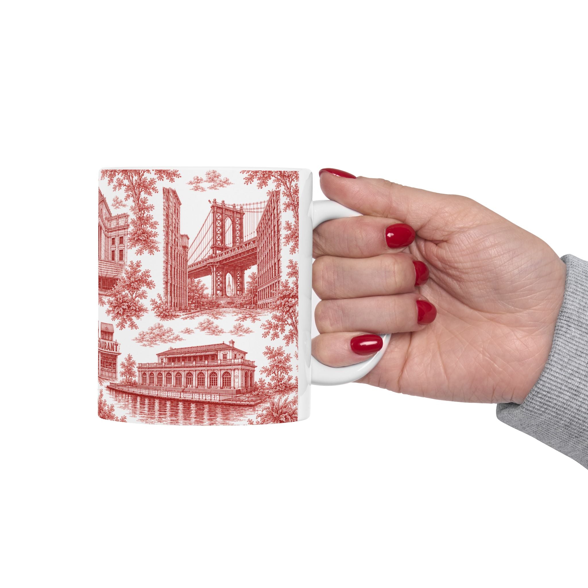 Brooklyn Red Toile de Jouy Mug | NYC Chinoiserie Ceramic Mug