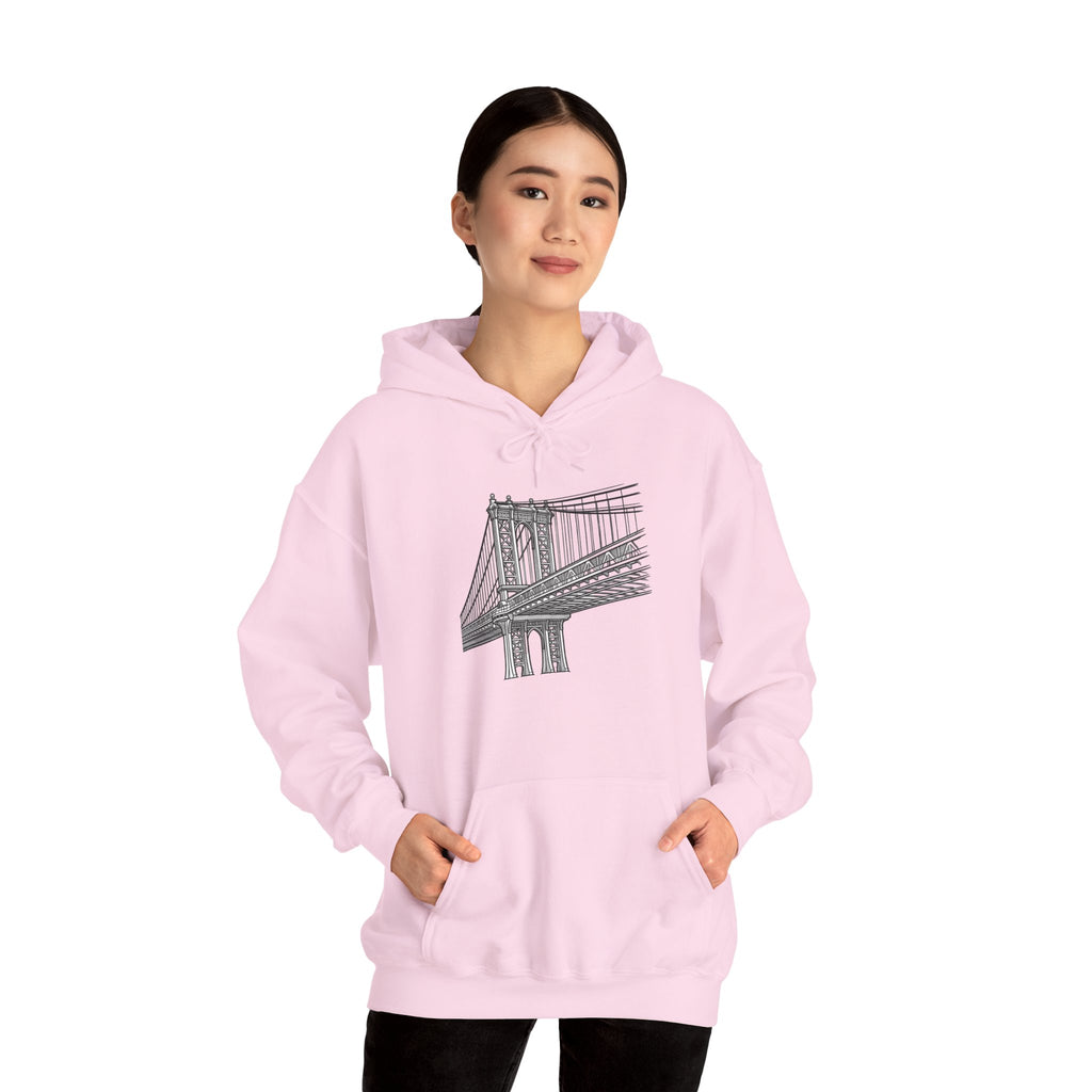 Manhattan Bridge Sketch Hoodie — New York City Bridge Pullover Hooded Sweatshirt