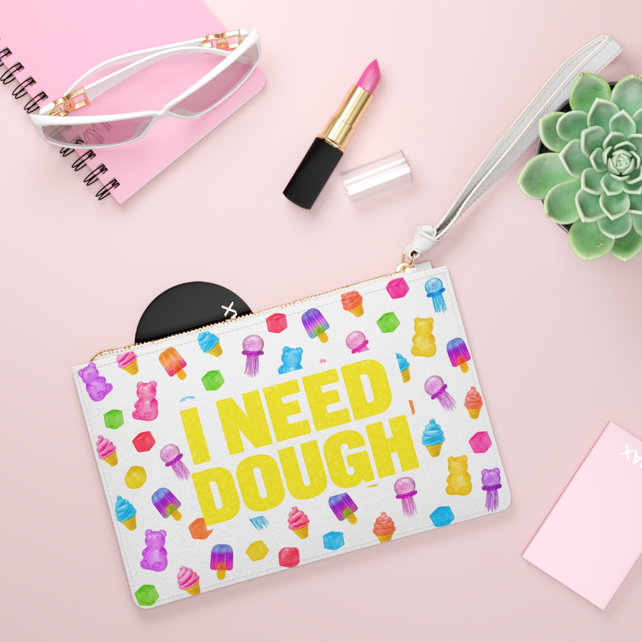 "Squishy Fund" Clutch Bag — "I Need Dough" Colorful Squishies Wallet