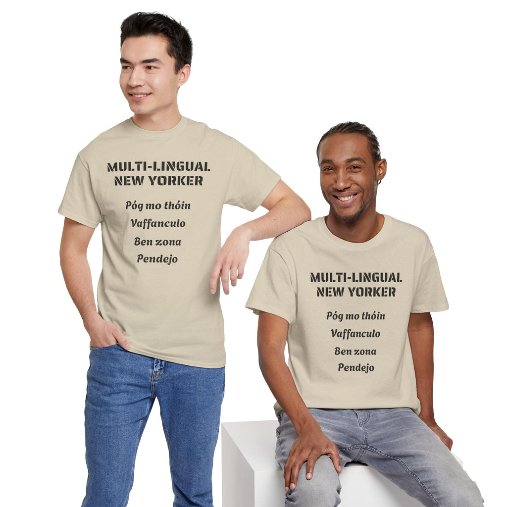 Multi-lingual New Yorker T-Shirt   NYC Polygot Linguist Gag Gift Tee