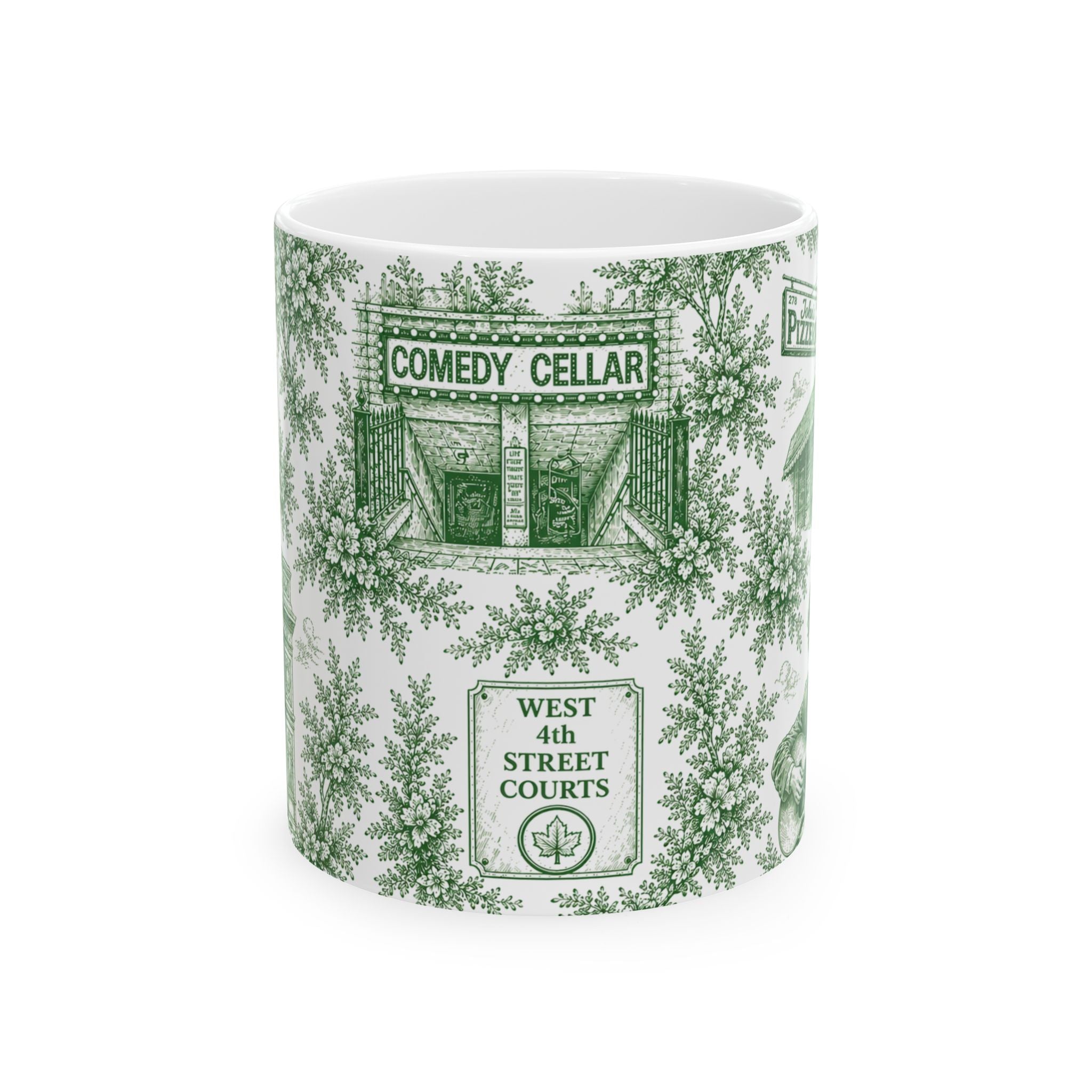 Greenwich Village Green Toile de Jouy Mug | NYC Chinoiserie Ceramic Coffee Cup