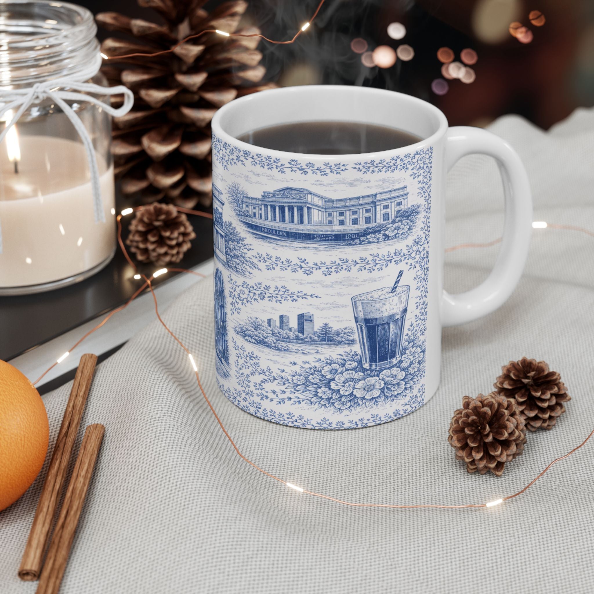 Brooklyn Blue Toile de Jouy Mug | NYC Chinoserie Ceramic Mug