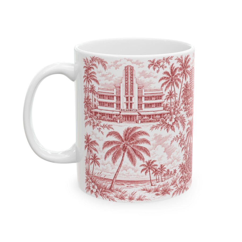 Miami Red Toile de Jouy Ceramic Mug — Florida Chinoiserie(11oz)