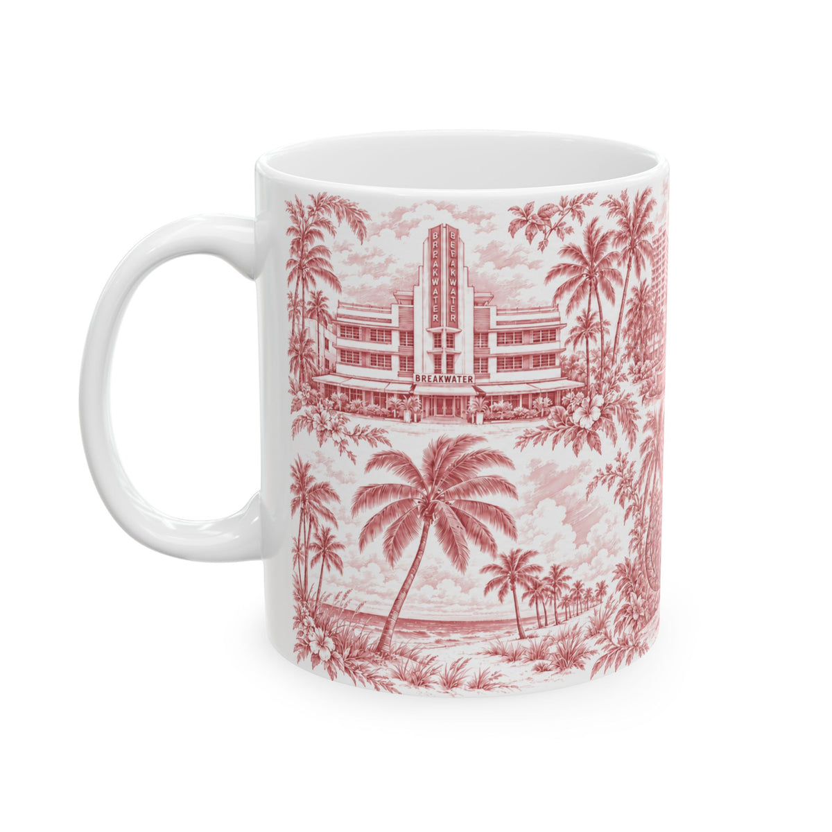 Miami Red Toile de Jouy Ceramic Mug — Florida Chinoiserie(11oz)