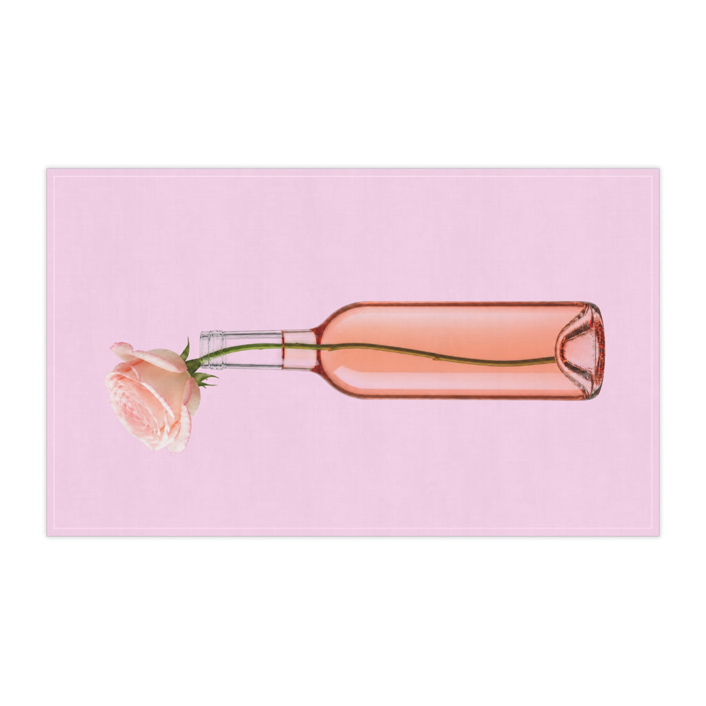 Customizable Rosé Wine Bottle Tea Towel — Pink Floral Kitchen Towel Hostess Gift