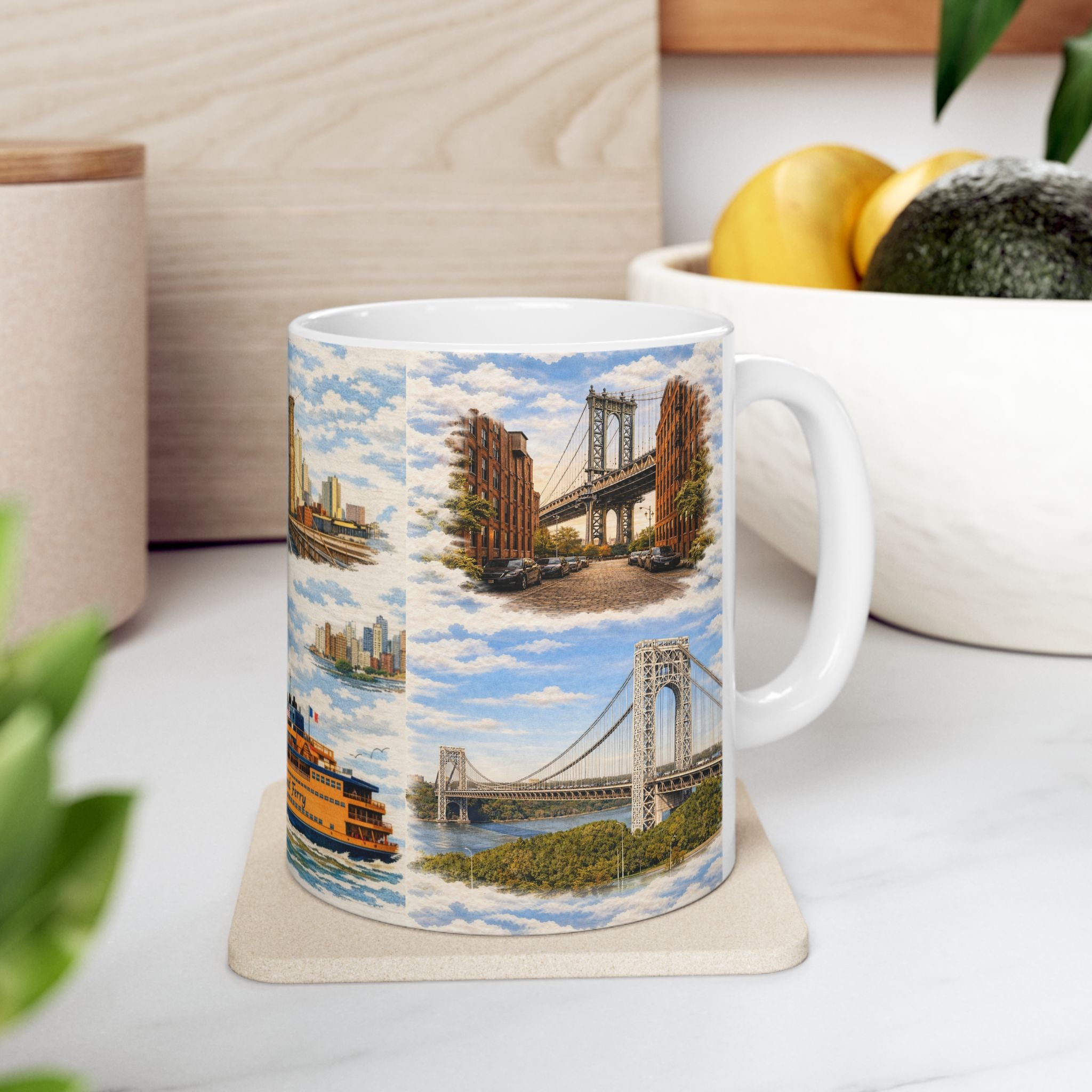 NYC Bridge and Tunnel Proud Toile Mug | New York Transportation Commuter Ceramic Mug