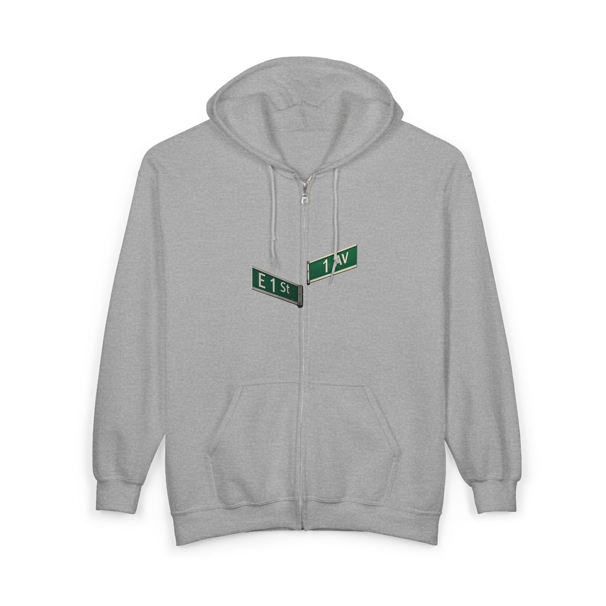 East Village 1st Avenue and East 1st Street Sign Zip Up Hoodie | New York City Nexus of the Universe Hooded Sweatshirt