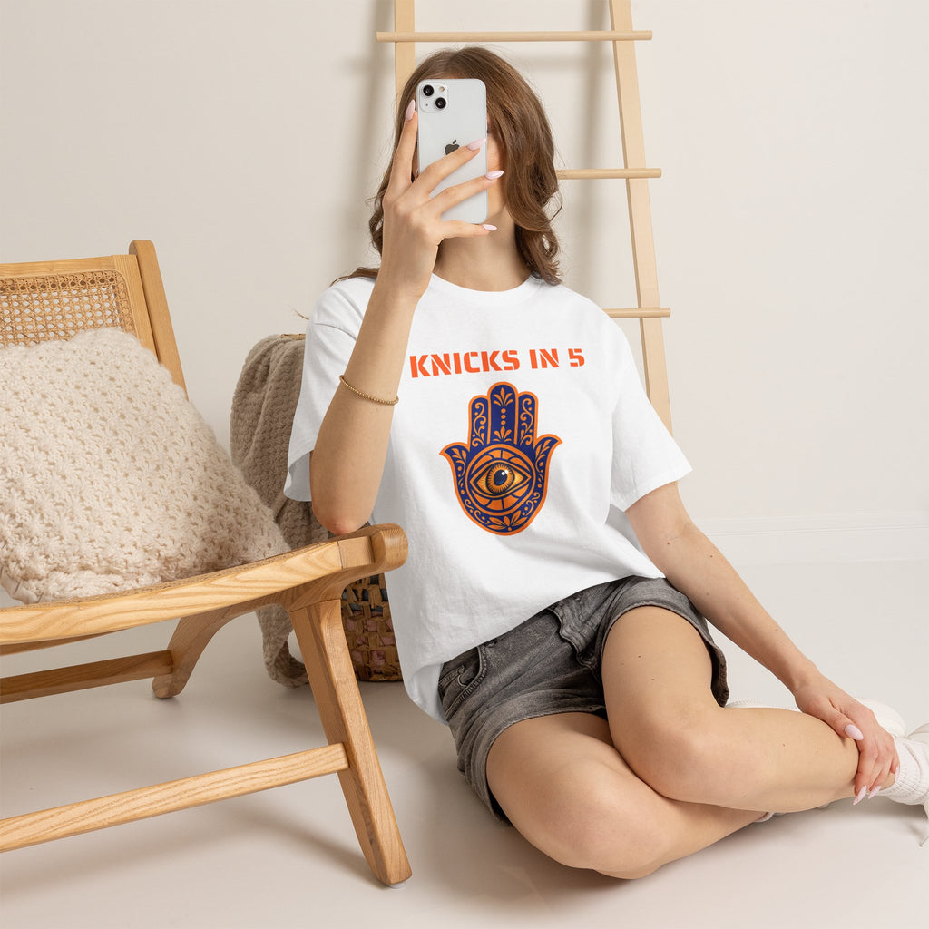 Knicks In Five Tee | New York Basketball Hamsa T-Shirt