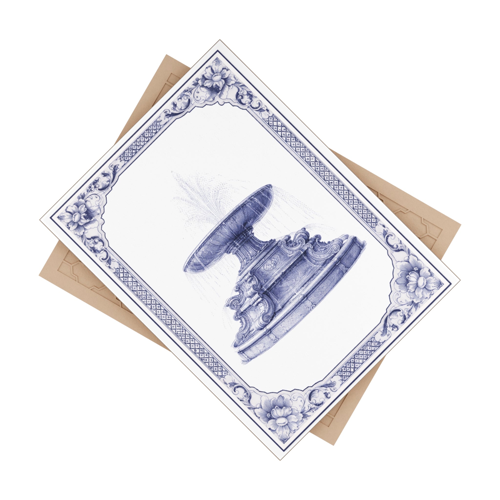 Bryant Park Josephine Shaw Lowell Fountain Blue and White Azulejos-style Ceramic Shower Tile 6" x 8"
