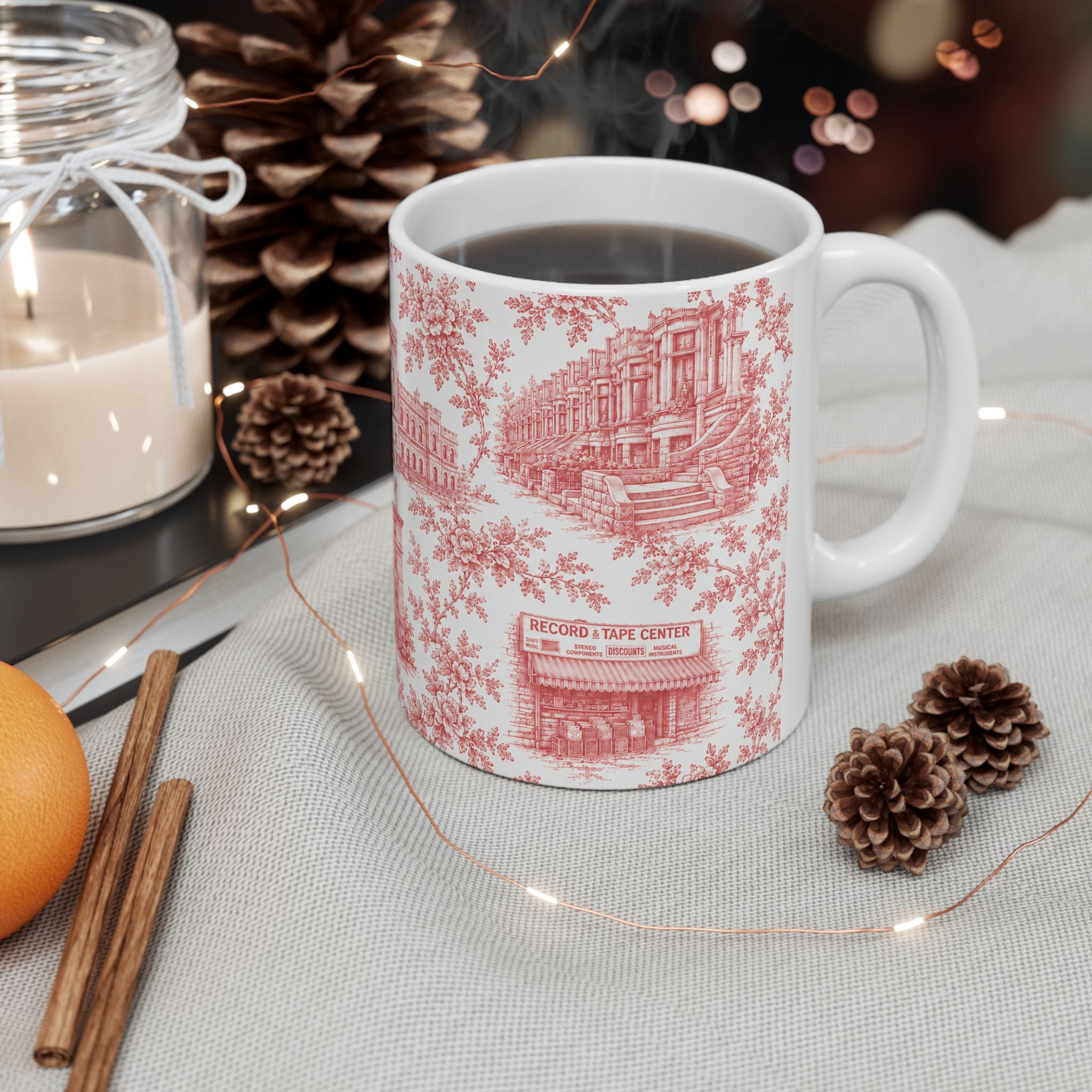 Park Slope Red Toile de Jouy Mug | NYC Chinoiserie Ceramic Coffee Cup
