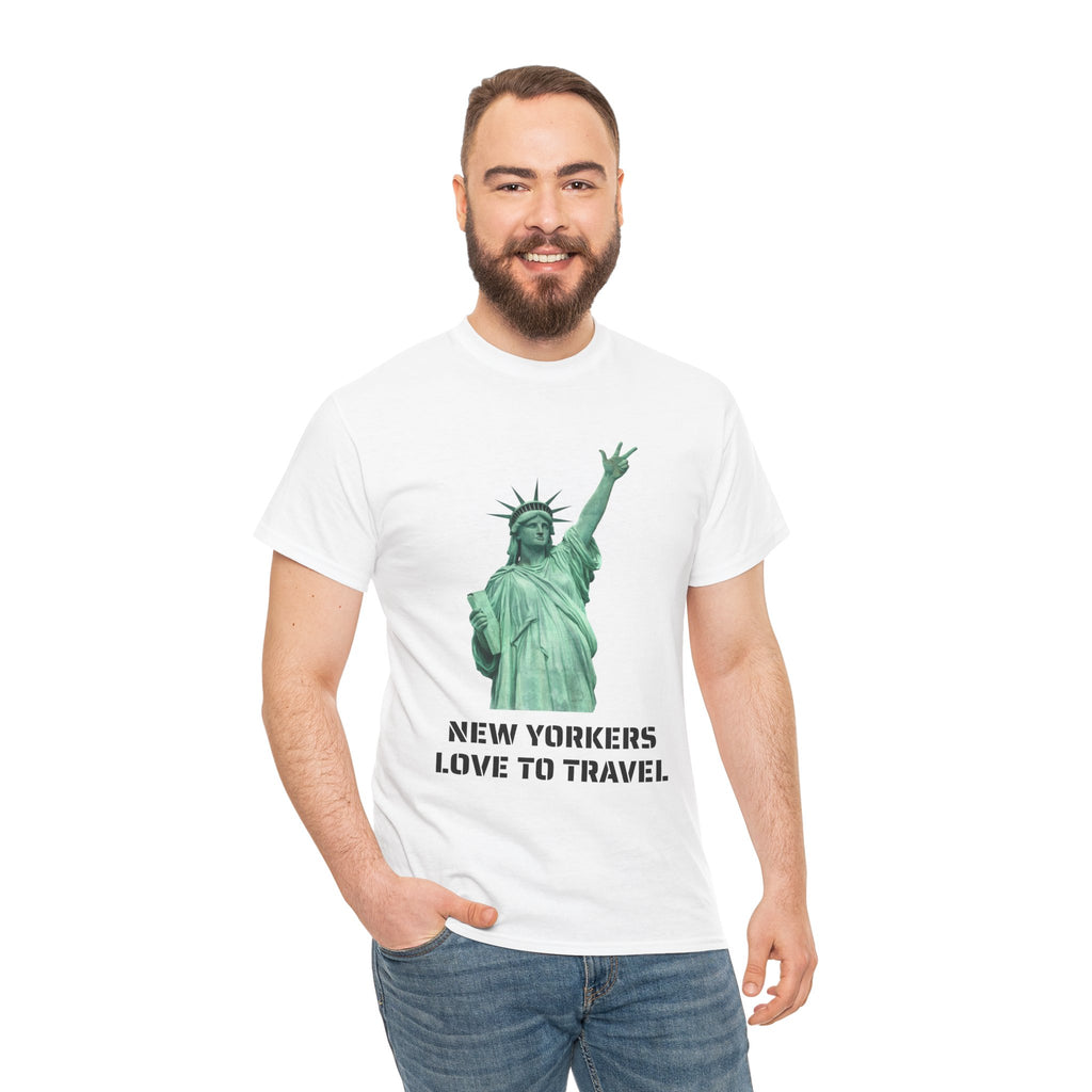 New Yorkers Love To Travel Statue of Liberty Three Points T-Shirt | NYC Jalen Brunson Basketball 3 Point Shot Tee