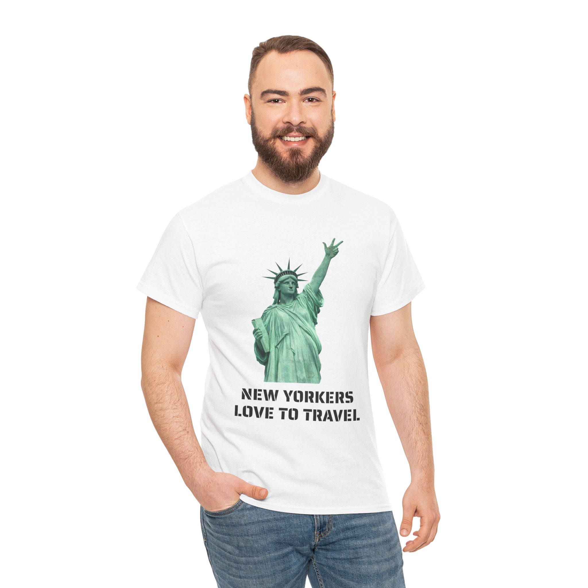 New Yorkers Love To Travel Statue of Liberty Three Points T-Shirt | NYC Jalen Brunson Basketball 3 Point Shot Tee