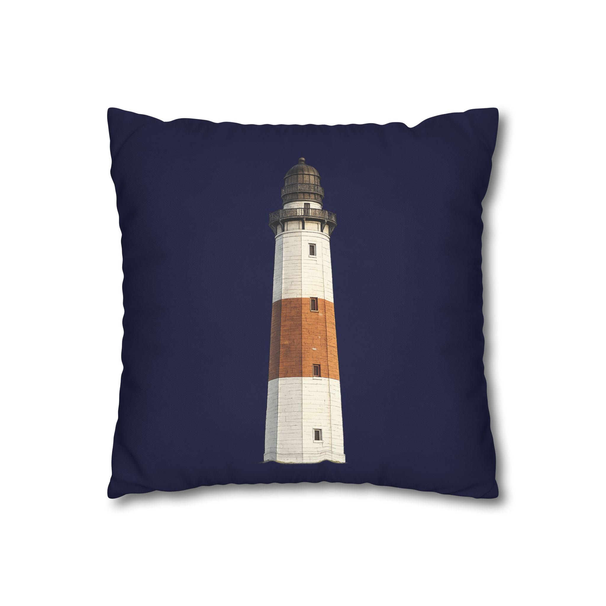 Montauk Lighthouse Square 16" x 16" Pillowcase – Navy Decorative Throw Pillow Cover (Pillow Not Included)