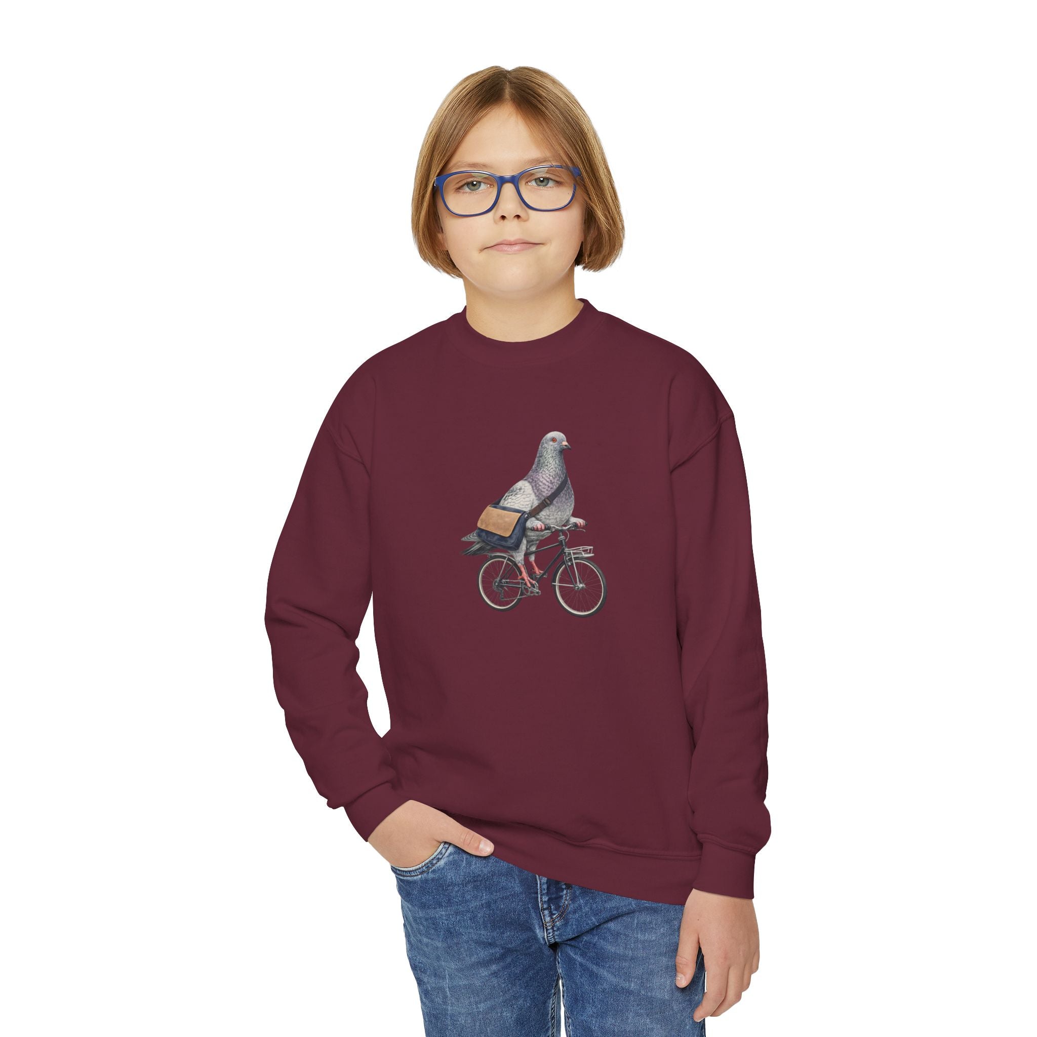 Sudadera de cuello redondo personalizable de Midtown NYC Pigeon NYC para niños    Suéter infantil de pájaro amante de las bicicletas de Nueva York