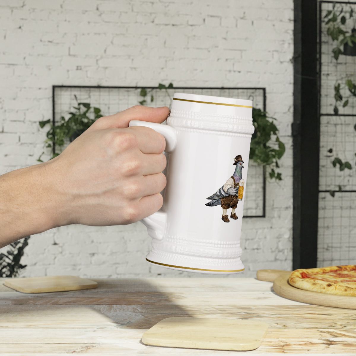 Customizable Yorkville NYC Pigeon Beer Stein | Oktoberfest Bavarian Lederhosen Beergarden Mug