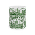 Atlanta Green Toile de Jouy Ceramic Mug — Atlanta, Georgia Skyline & Capitol Illustration (11oz)
